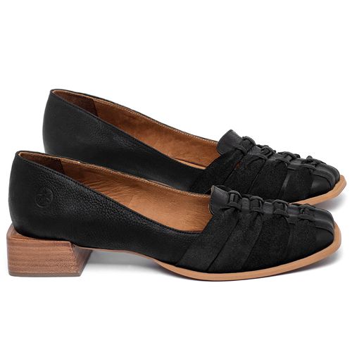 Mocassim Salto de 3 cm em Couro Preto - Codigo - 3967