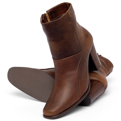 Bota   Cano Curto Salto de 7 cm em Couro Marrom - Codigo - 152003