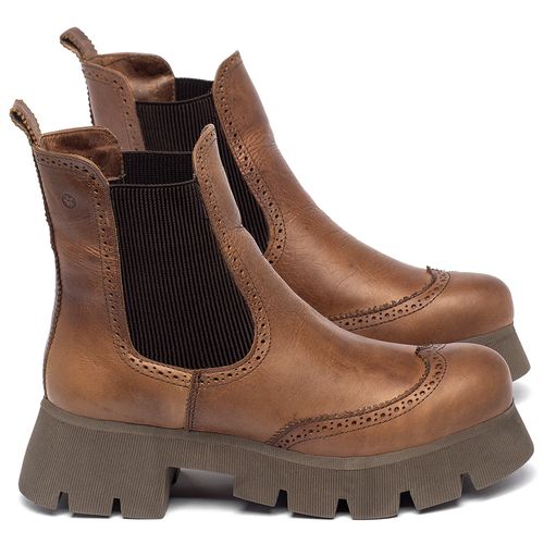 Bota   Cano Curto Salto de 5 cm em Couro Marrom - Codigo - 152027