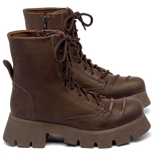 Bota   Cano Curto Salto de 5 cm em Couro Café - Codigo - 152028