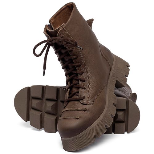 Bota   Cano Curto Salto de 5 cm em Couro Café - Codigo - 152028