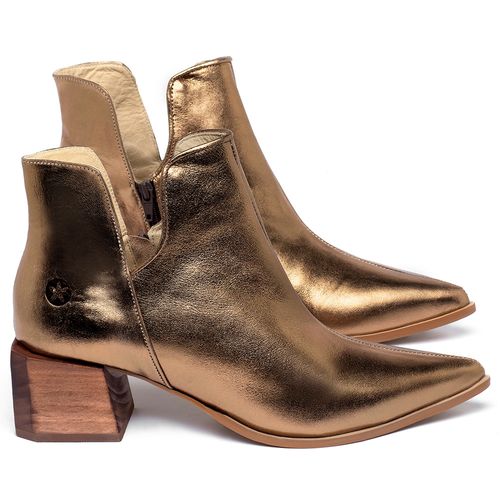 Bota   Cano Curto Salto de 4 cm em Couro Metalizado - Codigo - 9614