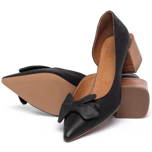 Scarpin   Bico Fino Salto de 5 cm em Couro Preto - Codigo - 3942