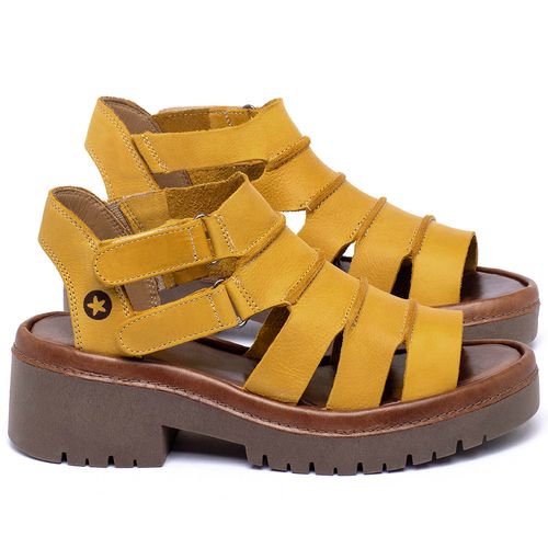 Sandália   Boho Salto de 5 cm em Couro Amarelo - Codigo - 153013