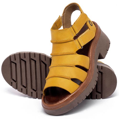 Sandália   Boho Salto de 5 cm em Couro Amarelo - Codigo - 153013