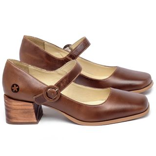 Scarpin   Bico Quadrado Salto de 5 cm em Couro Marrom - Codigo - 9629