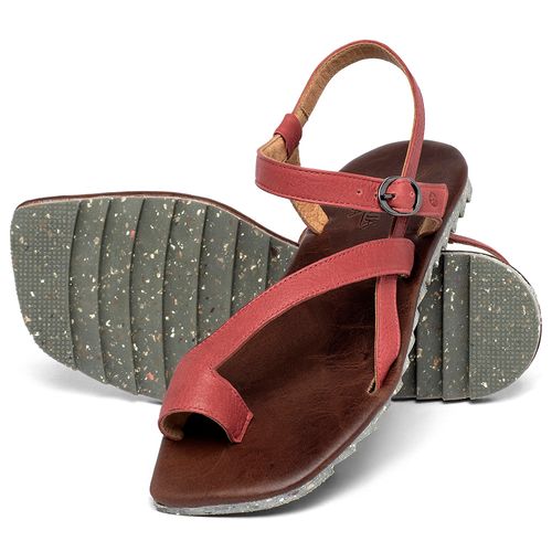 Sandália Rasteira   Flat em Couro Vermelho - Codigo - 155022