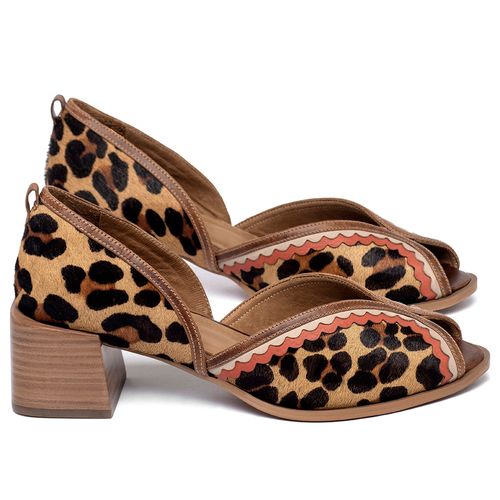 Sandália   Laranja Lima Shoes Classic Salto de 5 cm em Couro Onça - Codigo - 157005
