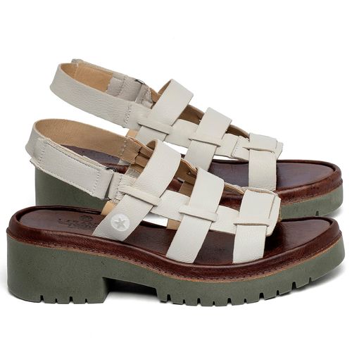 Sandália   Boho Salto de 5 cm em Couro Off-White - Codigo - 153061