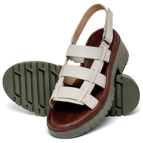 Sandália   Boho Salto de 5 cm em Couro Off-White - Codigo - 153061