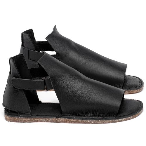 Sandália Rasteira   Flat em Couro Preto - Codigo - 156024