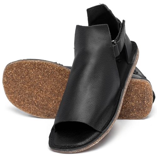 Sandália Rasteira   Flat em Couro Preto - Codigo - 156024