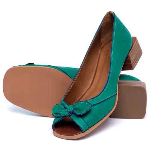 Peep Toe   Laranja Lima Shoes Salto de 4 cm em Couro Verde - Codigo - 157012