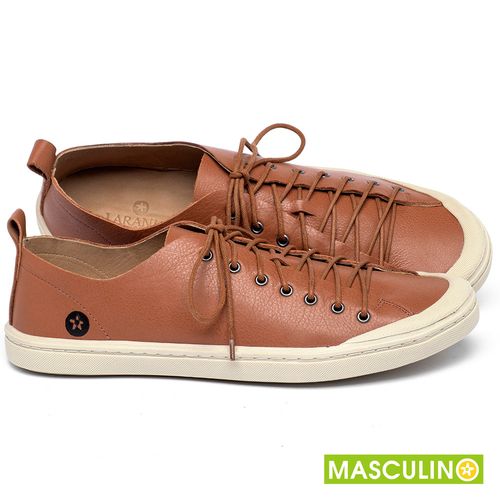 Tênis Masculino   Cano Baixo em Couro Laranja - Codigo - 141142