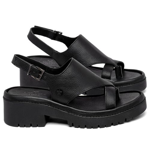 Sandália   Boho Salto de 5 cm em Couro Preto - Codigo - 153073