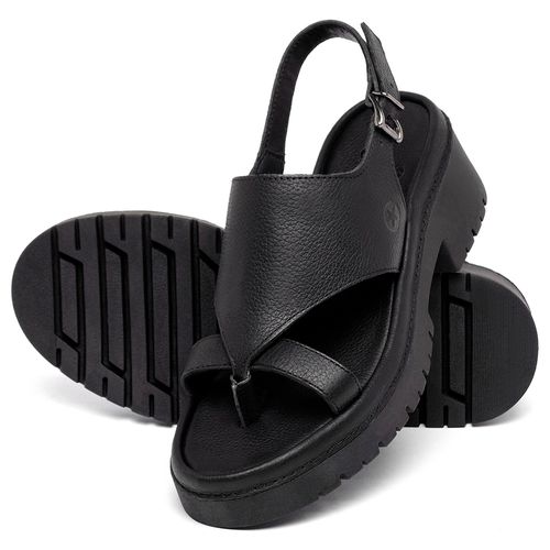 Sandália   Boho Salto de 5 cm em Couro Preto - Codigo - 153073