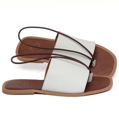 Sandália Rasteira   Flat em Couro Off-White - Codigo - 157031