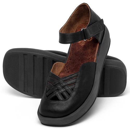 Sandália   Boho Salto de 4 cm em Couro Preto - Codigo - 3981