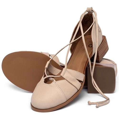 Scarpin   Bico Redondo Salto de 3 cm em Couro Nude - Codigo - 3988