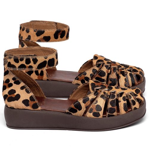 Sandália   Boho Salto de 4 cm em Couro Onça - Codigo - 3982