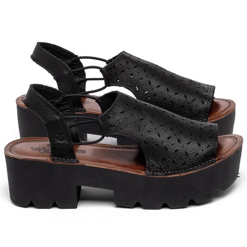 Anabela   Flatform Salto de 5 cm em Couro Preto - Codigo - 141345