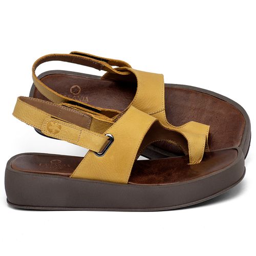 Sandália   Boho Salto de 4 cm em Couro Amarelo - Codigo - 3920