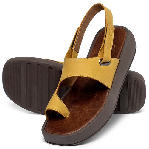 Sandália   Boho Salto de 4 cm em Couro Amarelo - Codigo - 3920