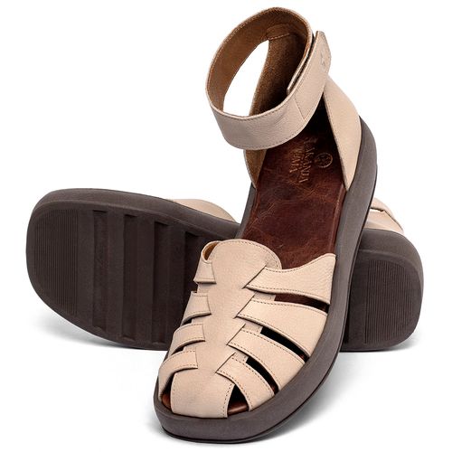 Sandália   Boho Salto de 4 cm em Couro Nude - Codigo - 3983