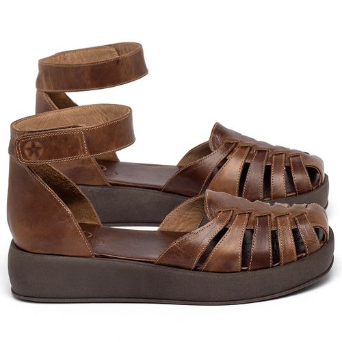 Sandália   Boho Salto de 4 cm em Couro Marrom - Codigo - 3983
