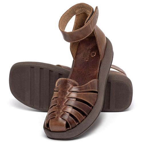 Sandália   Boho Salto de 4 cm em Couro Marrom - Codigo - 3983