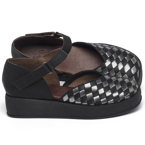Sandália   Boho Salto de 4 cm em Couro Preto - Codigo - 3985