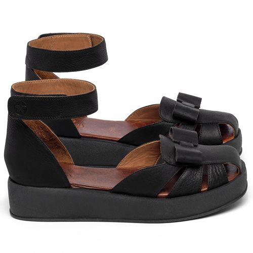 Sandália   Boho Salto de 4 cm em Couro Preto - Codigo - 3971