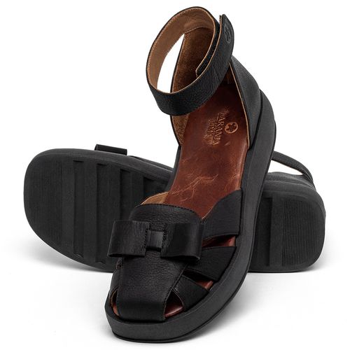 Sandália   Boho Salto de 4 cm em Couro Preto - Codigo - 3971