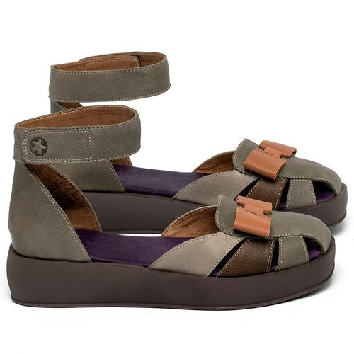 Sandália   Boho Salto de 4 cm em Couro Musgo - Codigo - 3971