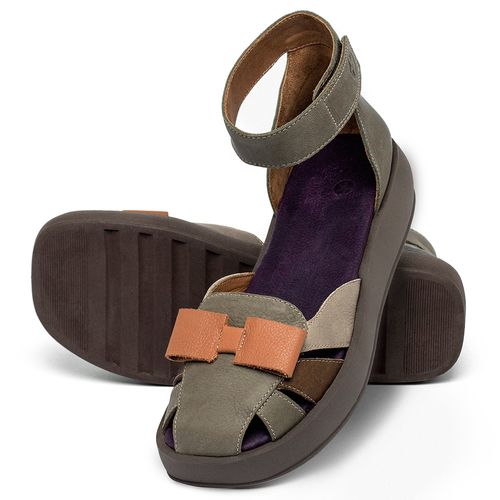 Sandália   Boho Salto de 4 cm em Couro Musgo - Codigo - 3971