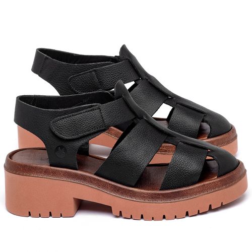 Sandália   Boho Salto de 5 cm em Couro Preto - Codigo - 153032