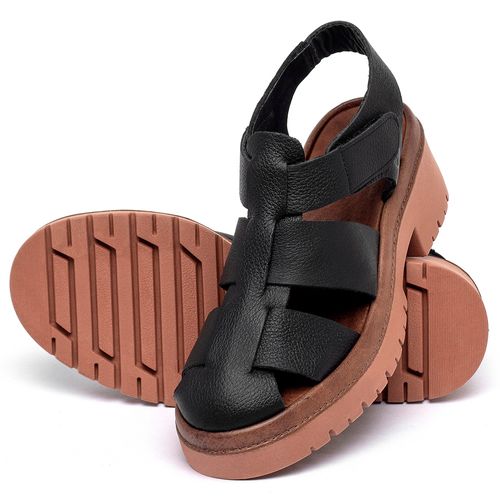 Sandália   Boho Salto de 5 cm em Couro Preto - Codigo - 153032