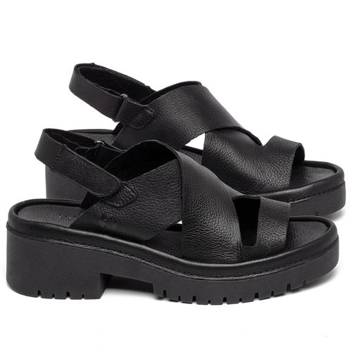 Sandália   Boho Salto de 5 cm em Couro Preto - Codigo - 153047