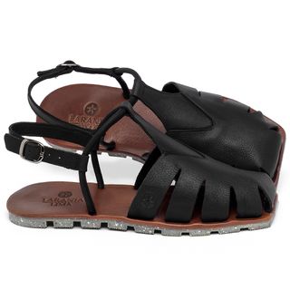 Sandália Rasteira   Flat em Couro Preto - Codigo - 155008