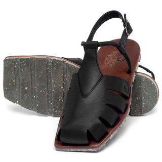 Sandália Rasteira   Flat em Couro Preto - Codigo - 155008