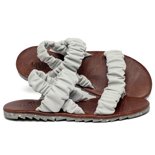 Sandália Rasteira   Flat em Couro Off-White - Codigo - 155020