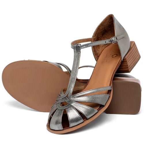 Sandália   Laranja Lima Shoes Classic Salto de Quadrado em Couro Metalizado - Codigo - 3930