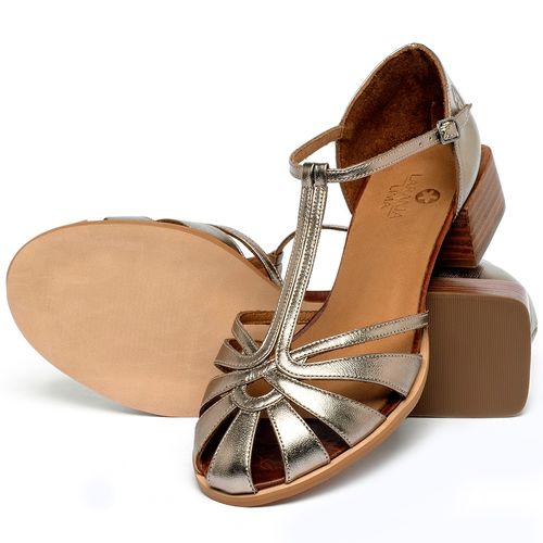 Sandália   Laranja Lima Shoes Classic Salto de Quadrado em Couro Metalizado - Codigo - 3930