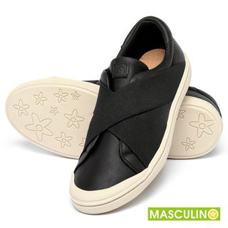 Tênis Masculino   Cano Baixo em Couro Preto - Codigo - 158014