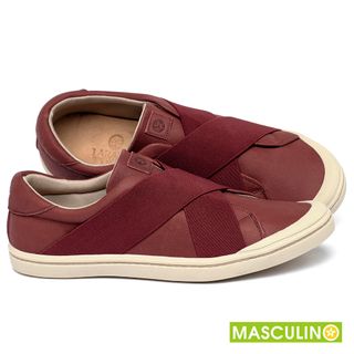 Tênis Masculino   Cano Baixo em Couro Vermelho - Codigo - 158014