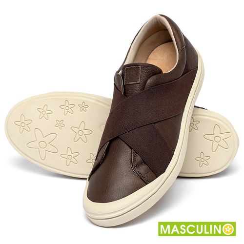 Tênis Masculino   Cano Baixo em Couro Café - Codigo - 158014