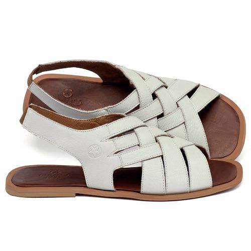 Sandália Rasteira   Flat em Couro Off-White - Codigo - 157028