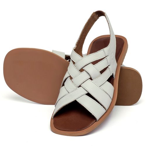 Sandália Rasteira   Flat em Couro Off-White - Codigo - 157028