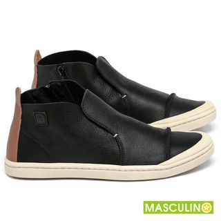 Tênis Masculino   Cano Alto em Couro Preto - Codigo - 156072