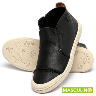 Tênis Masculino   Cano Alto em Couro Preto - Codigo - 156072